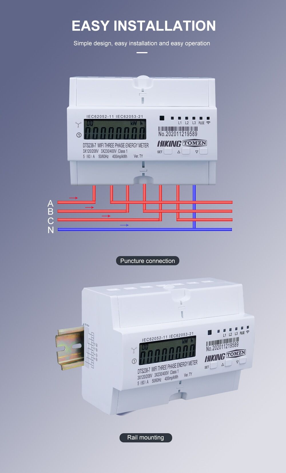 Tuya wifi smart 3-phase energy meter (60a-80a) with remote control € 119,57