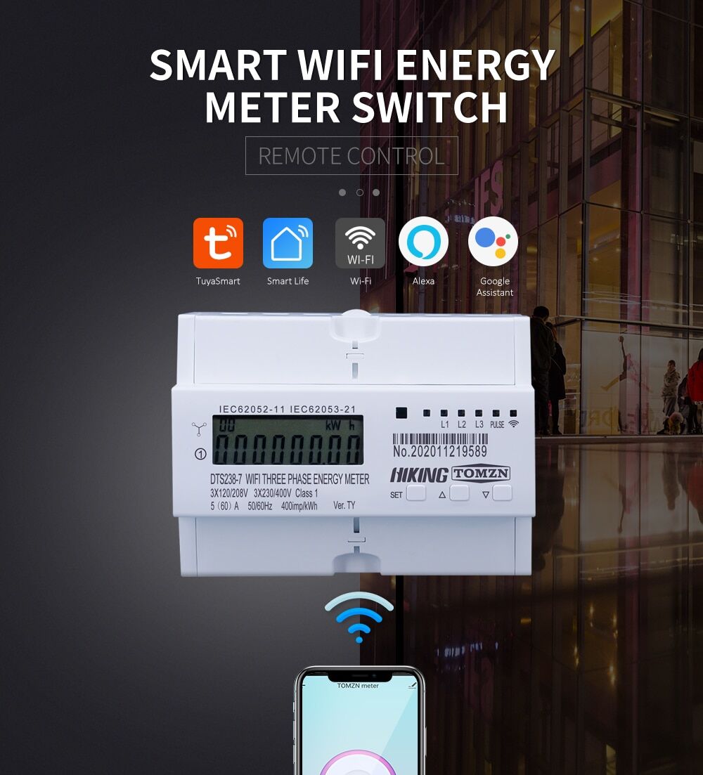 Tuya wifi smart 3-phase energy meter (60a-80a) with remote control € 118,81