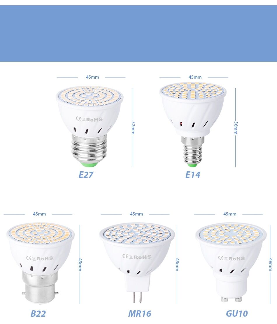 10pce 220V spot light bulbs LED 4w 6w 8w socket E27 E14 GU10 MR16 B22 € 25,88