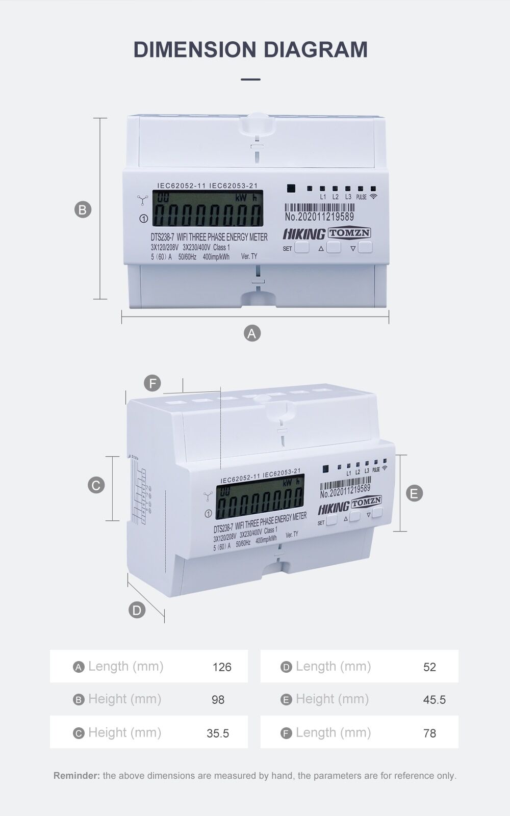 Tuya wifi smart 3-phase energy meter (60a-80a) with remote control € 119,57