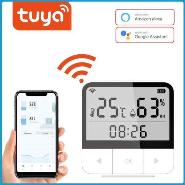Smart wifi temperature humidity meter Tuya ACJ for home or plants