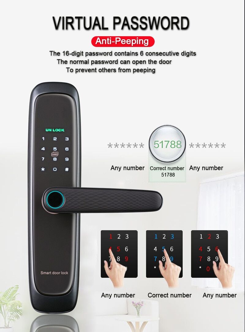Best wifi fingerprint door lock with Tuya code smartcard for apartment office AirBnb € 120,18