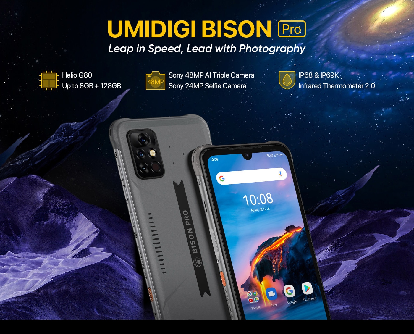 Waterproof smartphone with good camera Bison Pro 6.3'' 5000mAh 128GB NFC 48MP compass € 262,67
