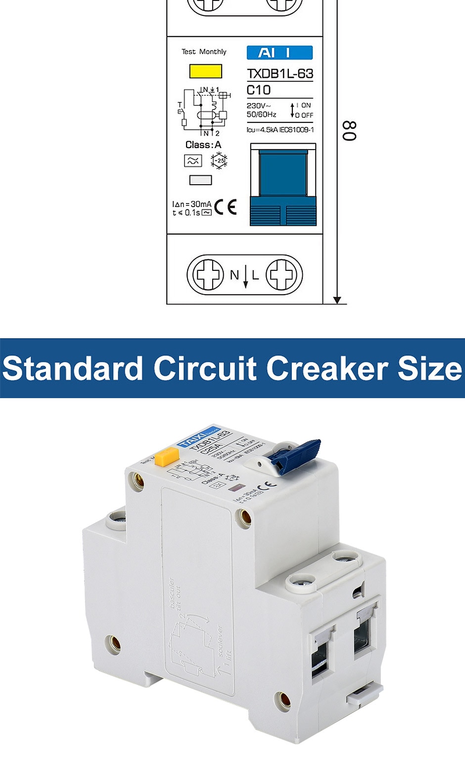 RCBO residual current circuit breaker for DIN 35mm Taixi € 16,79