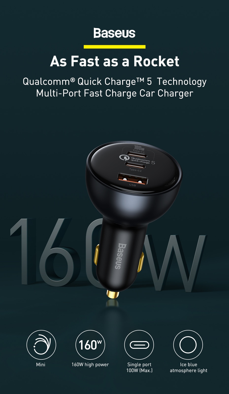 Laptop Car Charger USB-C 160W QC 5.0 Quick Charging PPS PD3.0 € 44,99