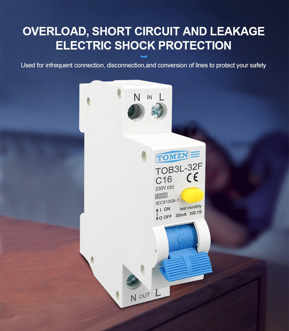 RCBO breaker 1P+N 6KA residual current circuit breaker with overcurrent protection 230V 50/60Hz € 18,21