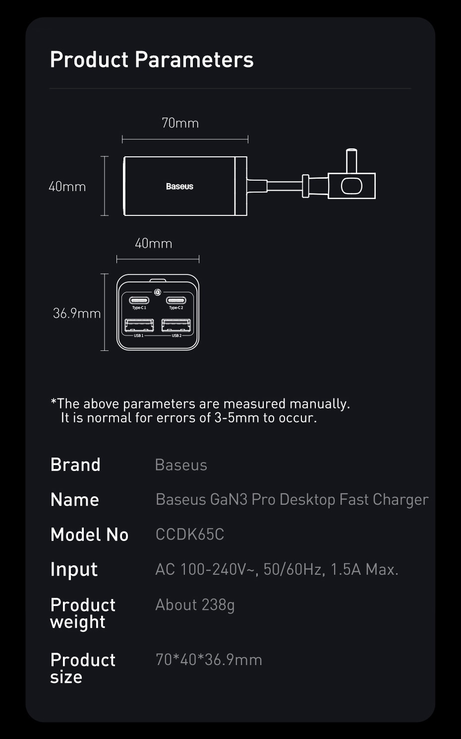 Laptop USB-C charger 100W 220V PD GaN Fast Charger € 82,64