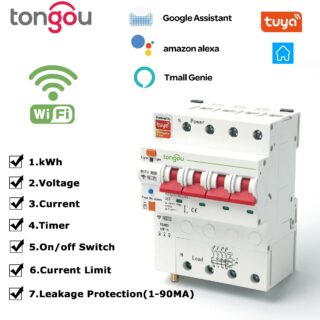"Tuya wifi 4P RCBO protector" trifazis energijos matuoklis 100V-280V 1A-80A reguliuojamas