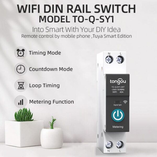 Tuya Wifi Circuit Breaker with Power Metering 1P 16-63A Din Rail Smart Home SmartLife APP € 39,68