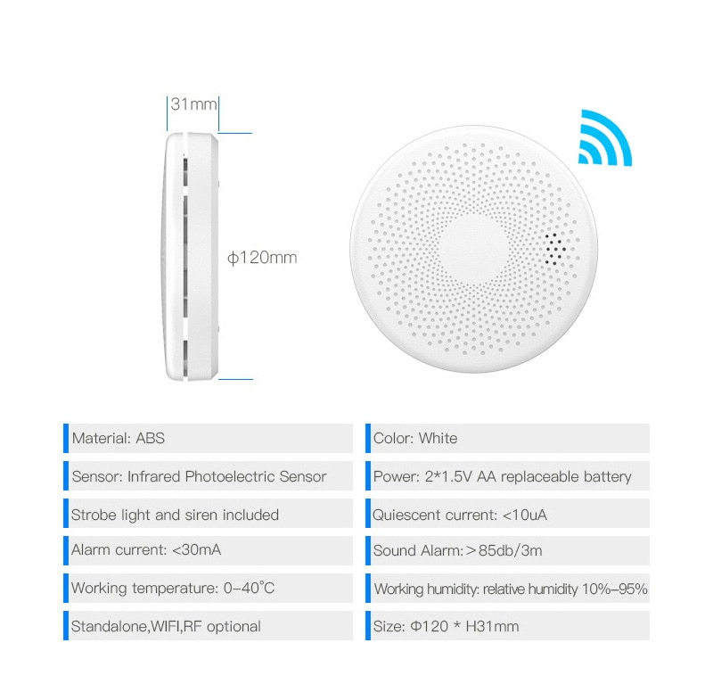 2 in 1 wifi smoke CO alarm detector sensor with Smart Life app € 38,63