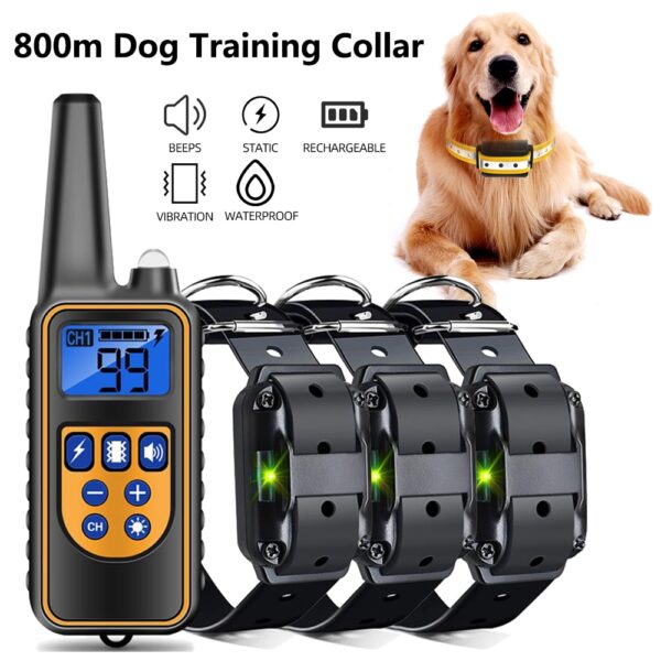 Šunų dresūros antkaklis su 800 m garso/vibracijos/šokio nuotolinio valdymo pulteliu visų rūšių šunims