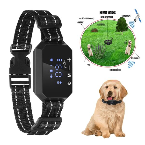 Dog GPS geofence waterproof collar electric shock for 30~1000m range