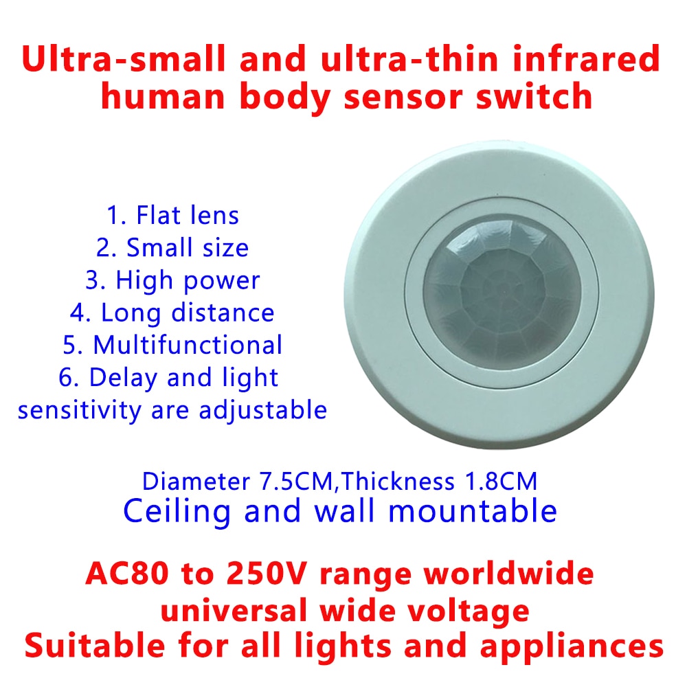 Ceiling motion sensor switch PIR 220V 110V high sensitivity 120 degree delay adjustable € 10,96
