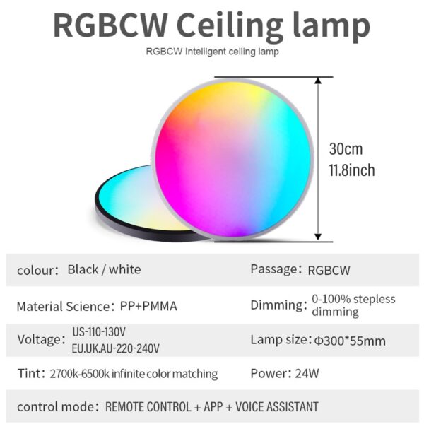 Wifi потолочный светильник RGBCW с возможностью регулировки яркости с помощью приложения Tuya или пульта дистанционного управления для спальни, гостиной € 44,57