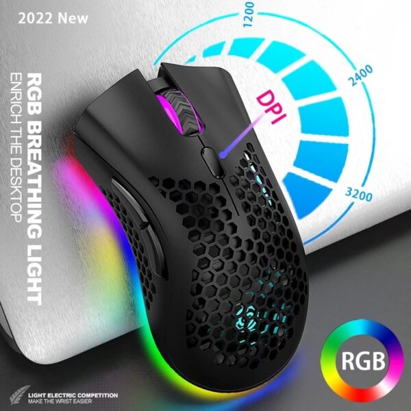 Rechargeable usb wireless mouse rgb light honeycomb 2.4GHz BM600