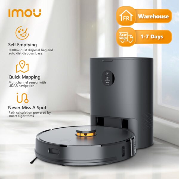 Новий робот-пилосос IMOU для миття підлоги з зарядною станцією та отвором для телефону