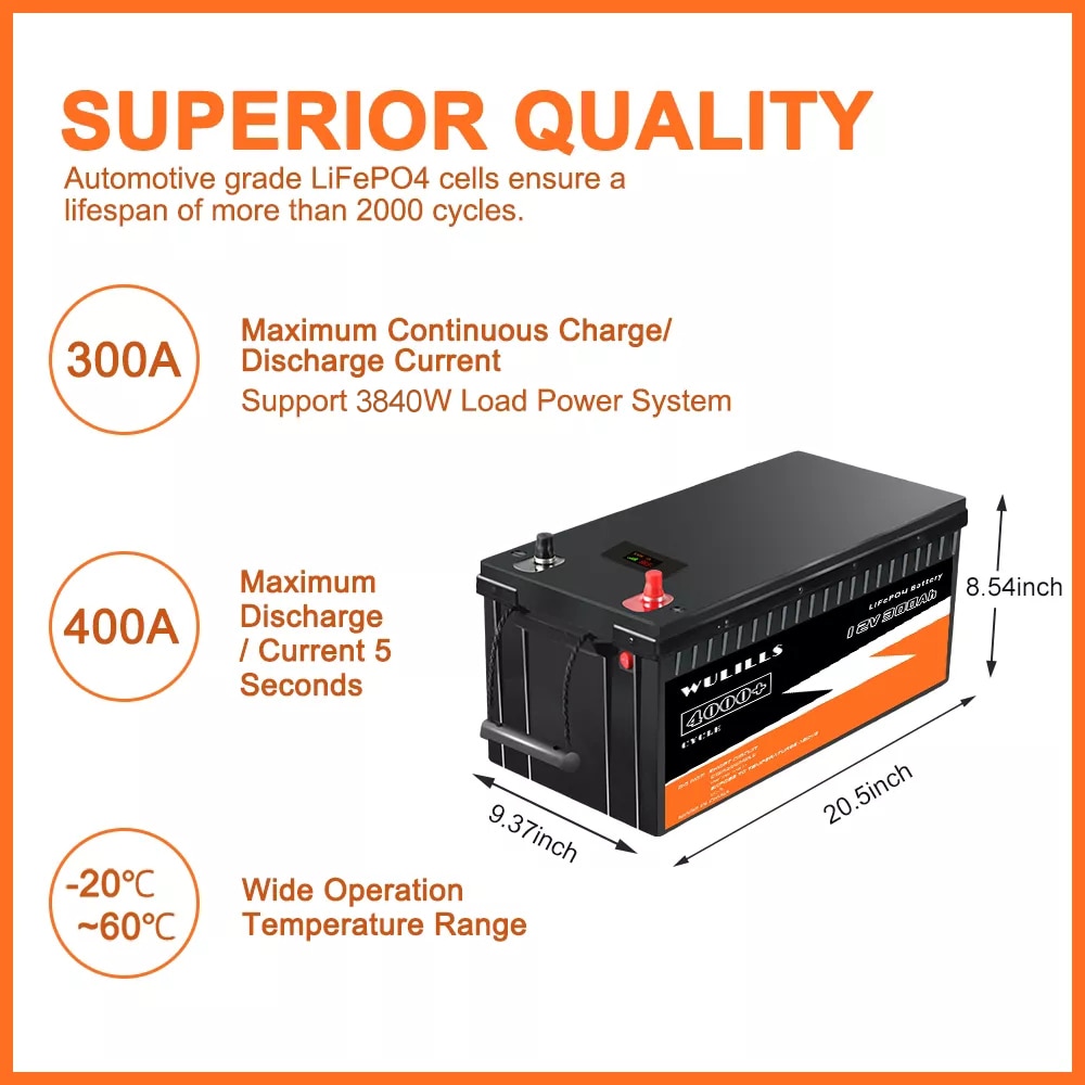 WULILLS 12V 24V 200Ah LiFePO4 Battery - Whole Power Market