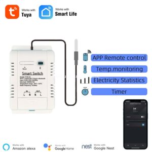 Tuya wifi thermometer switch 16a with remote power monitoring