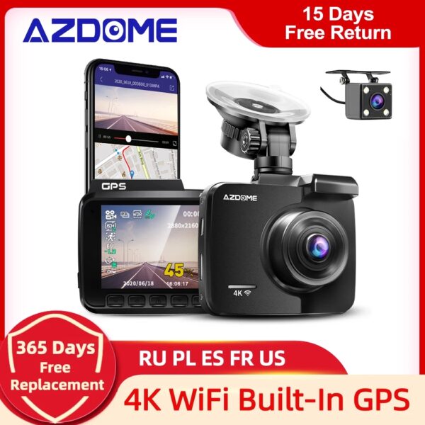 Лучшая автомобильная камера GPS 4K DVR WDR wifi ночного видения обнаружения движения AZDOME GS63H