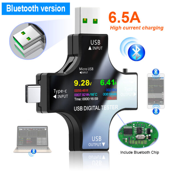 12 in 1 smart usb usb-c pd 6.5A energy meter tester with bluetooth app € 32,94