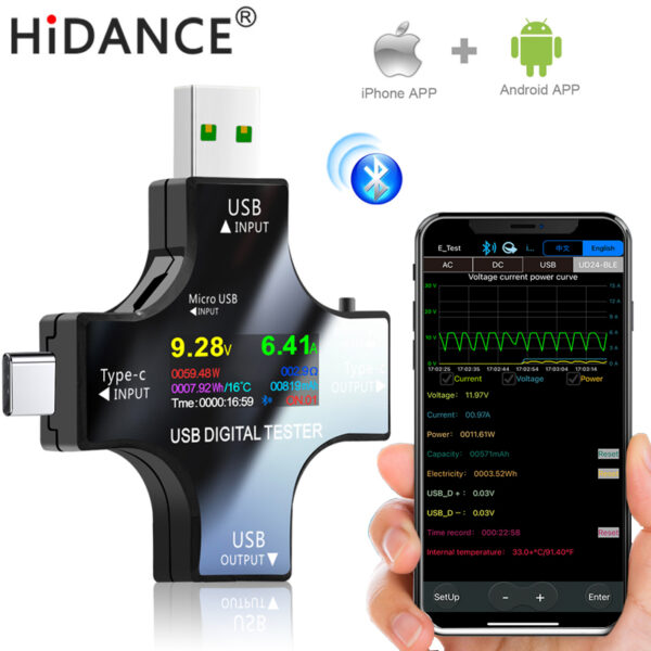 12 in 1 smart usb usb-c pd 6.5A energy meter tester with bluetooth app € 32,94