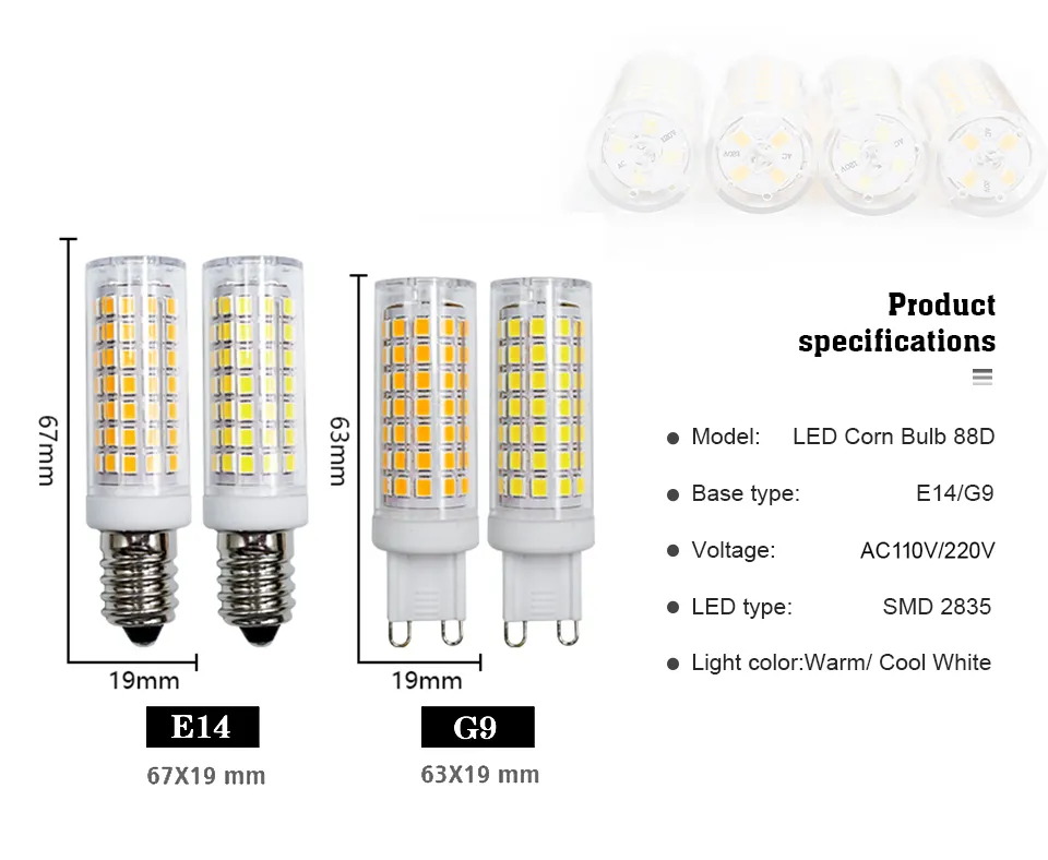 10pcs e14 g9 corn led lamp bulb 110v 220v dimmable € 33,52