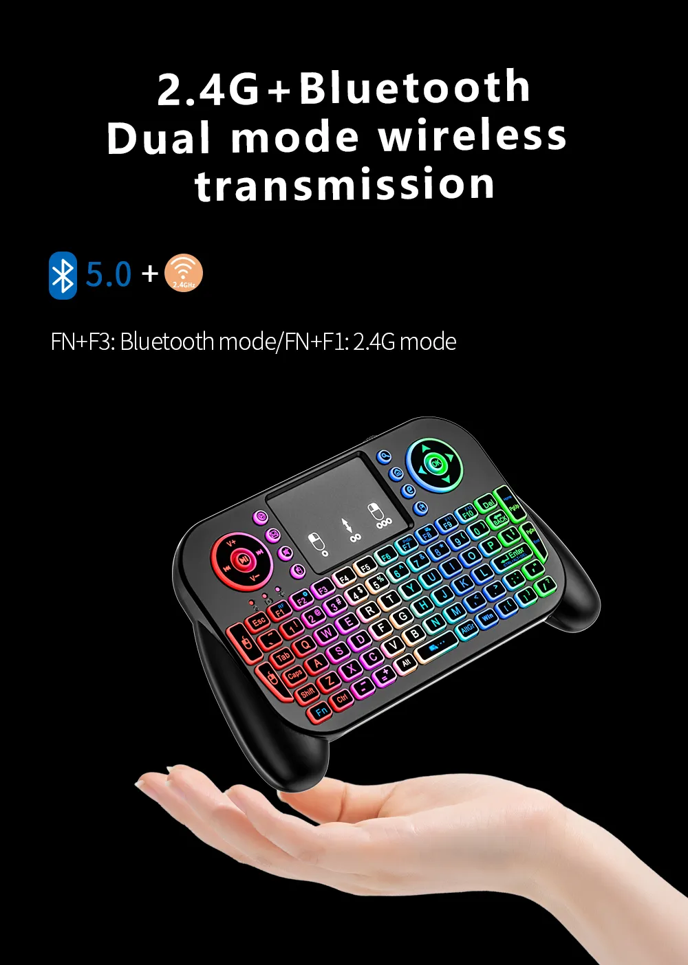 Mini wireless keyboard touchpad for phone tv-box tablet with usb-receiver, bluetooth and backlight € 17,08