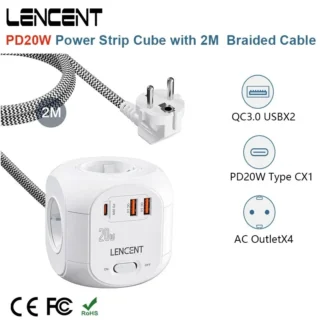 LENCENT EU extension cable usb cube 4ac+2qc3.0usb+1type-c PD switch