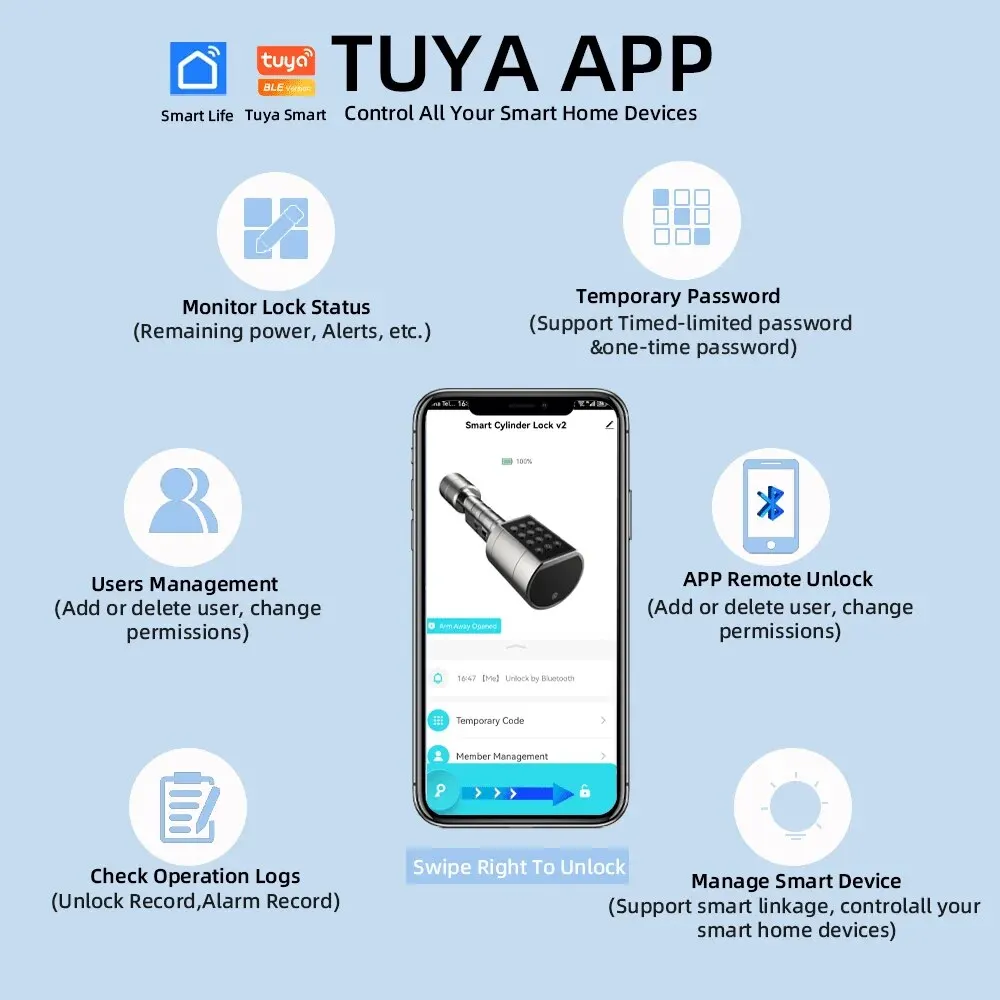 Tuya wifi smart door lock cylinder with fingerprint password bluetooth key lvd-11 € 103,33