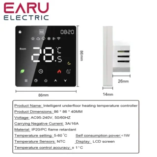 EARUELETRIC Tuya wifi termostaat küttesüsteemidele Alexa/Google home ühilduvusega