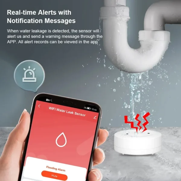 Tll* tuya wifi ūdens noplūdes sensors ar 80db trauksmes signālu un pievienotu tālruņa lietotni € 14,00