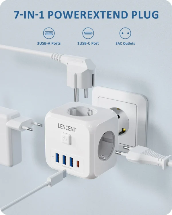 Tll* pd greitasis įkroviklis kelionių adapteris eu lizdas skirstytuvas jungiklis usb qc neblokuojantis 7-in-1 cube € 27,00