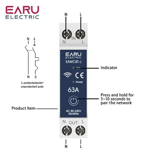 Image alt: kf s57e4a643c8da435ca954a9f6f47beb2c4 tuya wifi smart circuit breaker mcb 1p n 63a timer power energy kwh voltage current meter