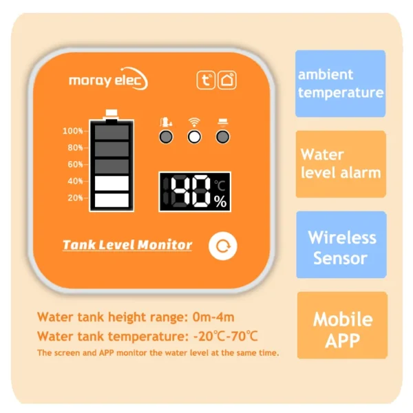 Tuya wifi liquid level monitor - ultrasonic water and oil temperature sensor with wall display - image 4