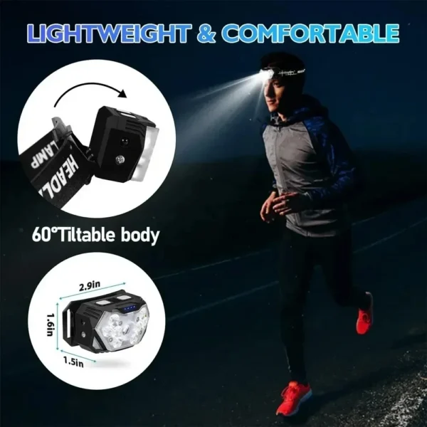 Best headlamp: usb rechargeable 9 led motion sensor headlamp for camping fishing and outdoor work — изображение 5