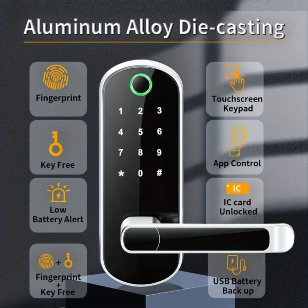 Smart door lock fingerprint ttlock app keyless wifi nfc ip67 b05 — изображение 4