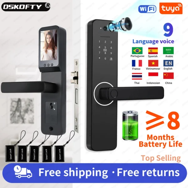 Smart door lock camera fingerprint biometric tuya app wifi peephole hr06